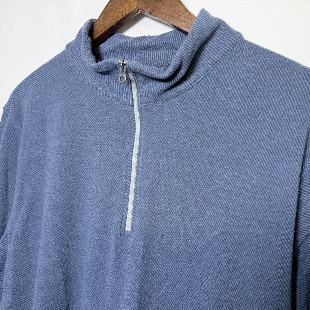 Faherty Brand Mens XL Blue Textured Quarter Zip Pullover Cotton Blend Sweatshirt
